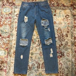 High-waisted Distressed Jeans
